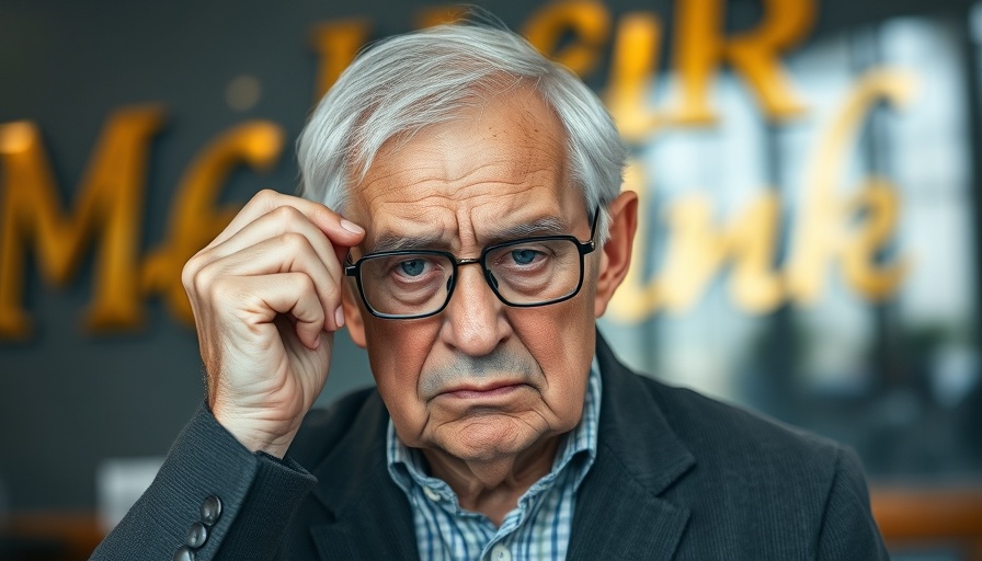 Elderly man appearing stressed, relevant to AI in the news, soft lighting.