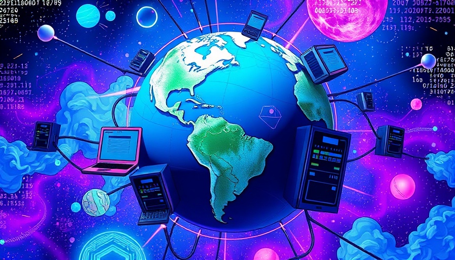 Illustration of data exchange between computers and servers, open source.
