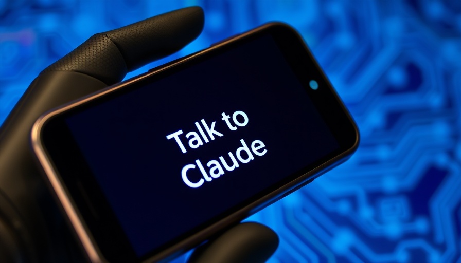 Smartphone screen showing 'Talk to Claude' with tech background.