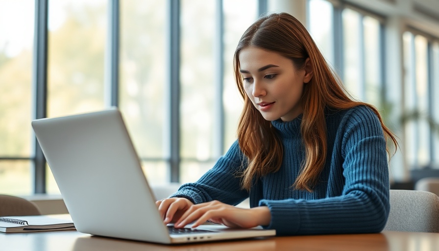 Young woman in an office using a laptop, AI agents generate ROI.
