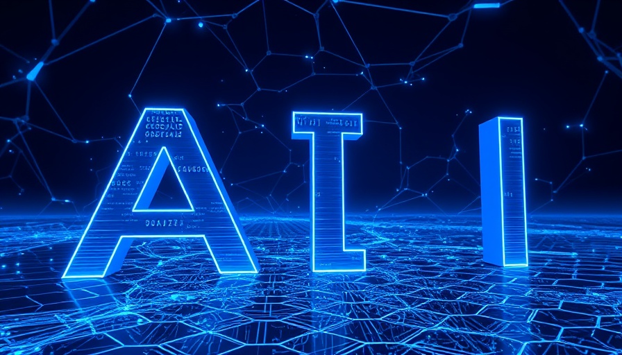 Futuristic AI concept with 3D letters in digital landscape