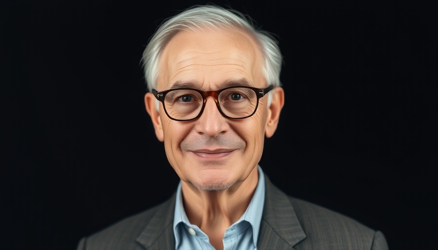 Distinguished man in glasses, calm expression, trending AI news.