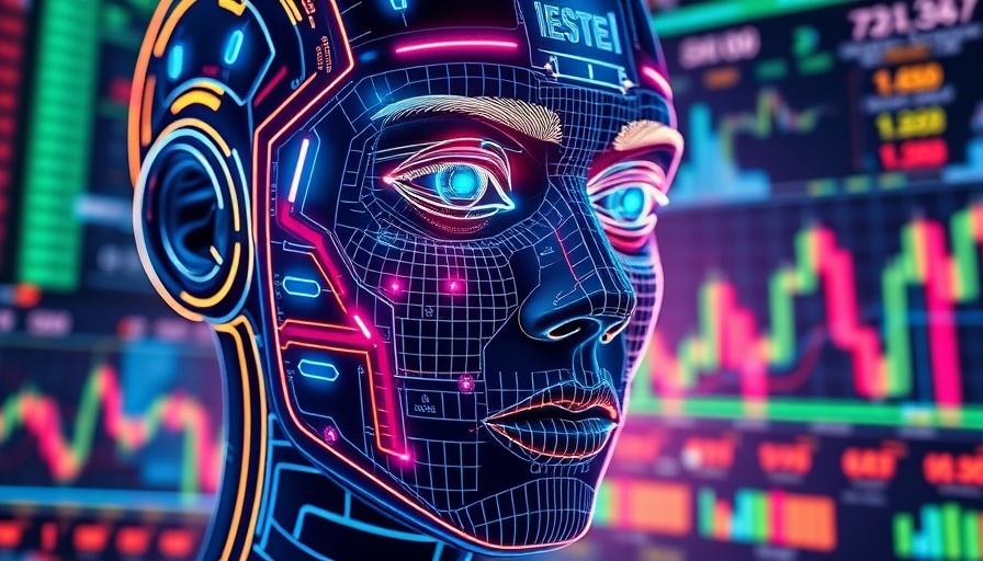 Futuristic AI agents examining cryptocurrency markets