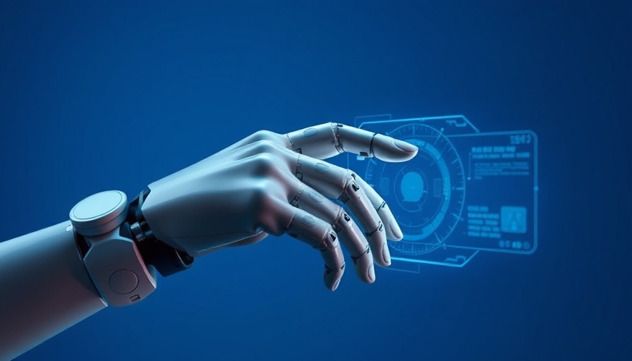 Robotic AI agents hand touching holographic interface, futuristic.