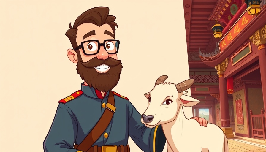 Cartoon depiction of bearded man in military, monk, and gentle settings, trending AI news.