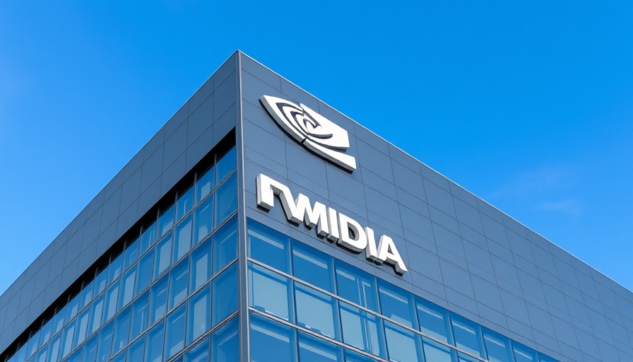 Nvidia logo on building facade, stock investment image.