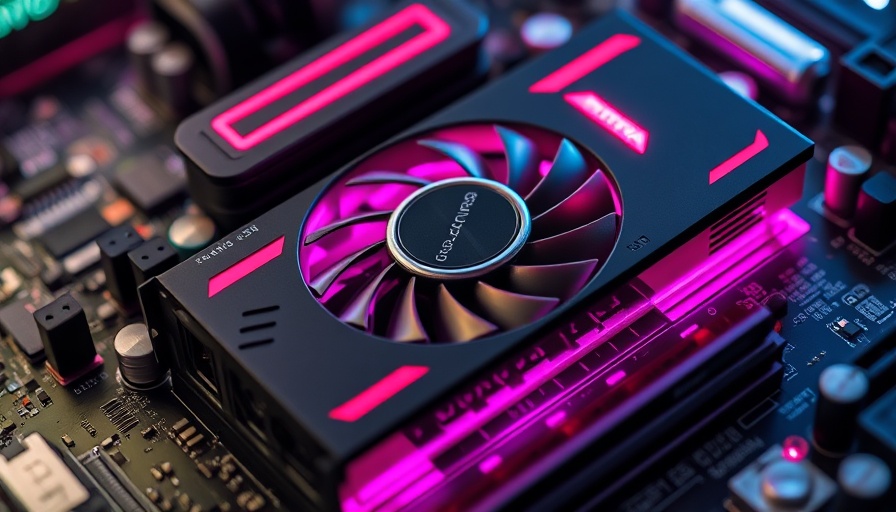 Modern graphics card with pink and purple lighting on motherboard.