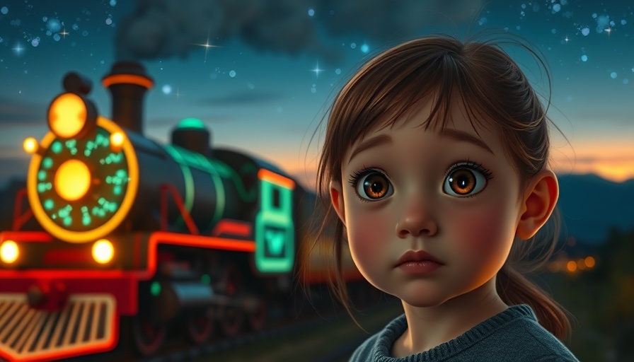 Ghibli-style animated scene of a girl and glowing train at dusk.