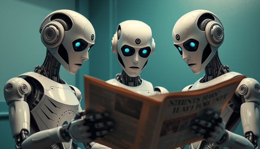 Three robots reading newspaper highlighting latest AI innovations.