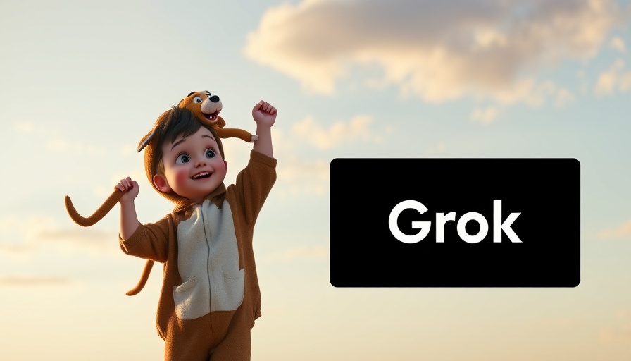 Grok 3 split image with logo and animated joyful scene.