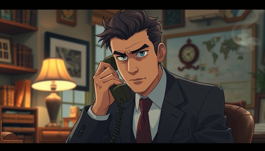 Animated man in a suit in an office setting