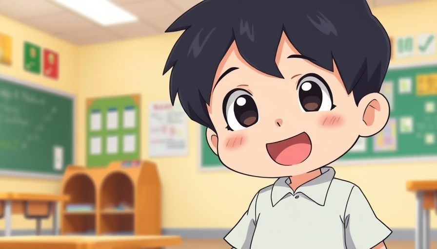 Ghibli-style young boy in a classroom with math equations