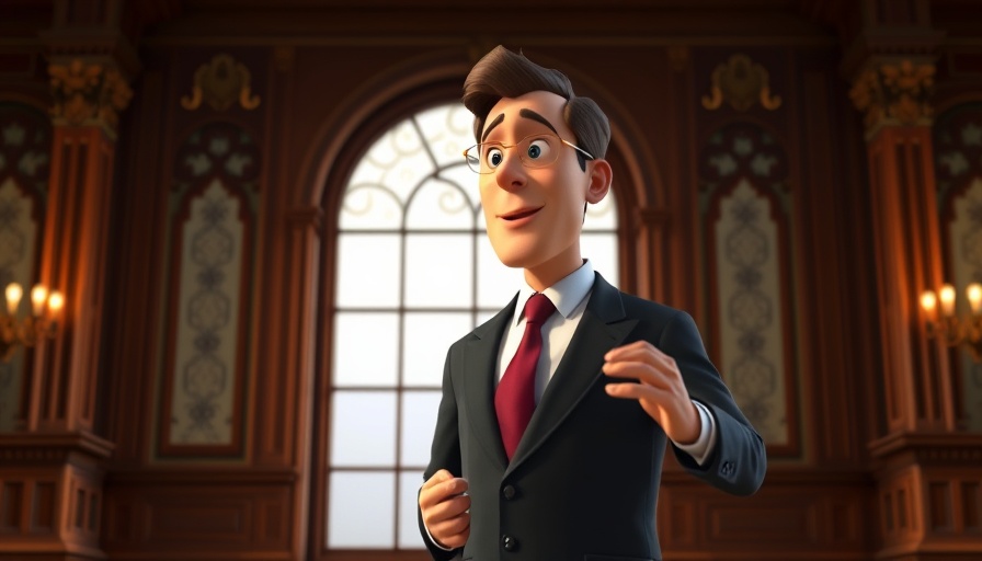 AI-generated art depicting a gentleman speaking in a formal setting.