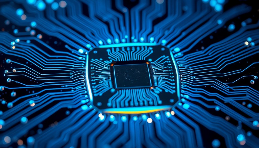 Cyan microchip with intricate circuits and a starry background representing Claude AI.