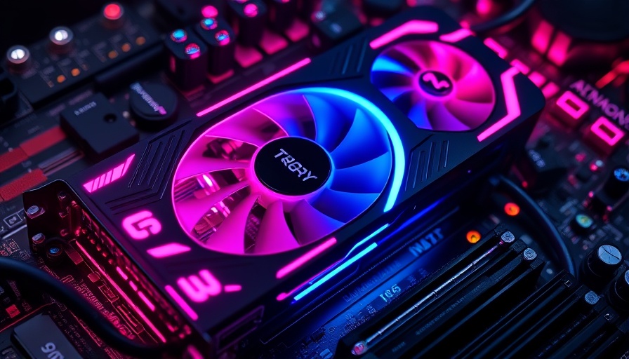 Intricate NVIDIA graphics card with neon lighting, highlighting growth potential.