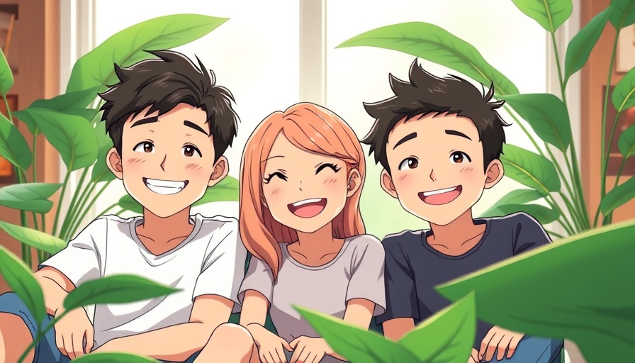 Studio Ghibli style art of three friends smiling indoors, ChatGPT Outage feature.