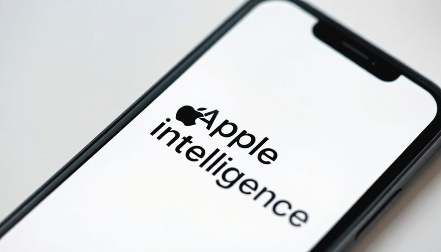 Close-up of smartphone screen showing 'Apple Intelligence' text for AI agents in healthcare.