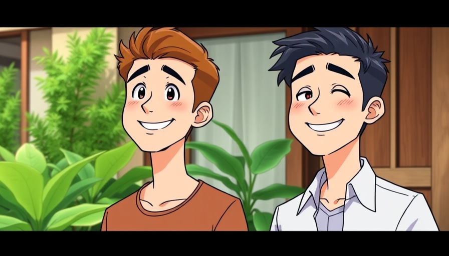 Cartoon image of two animated men outside with plants; trending AI news.