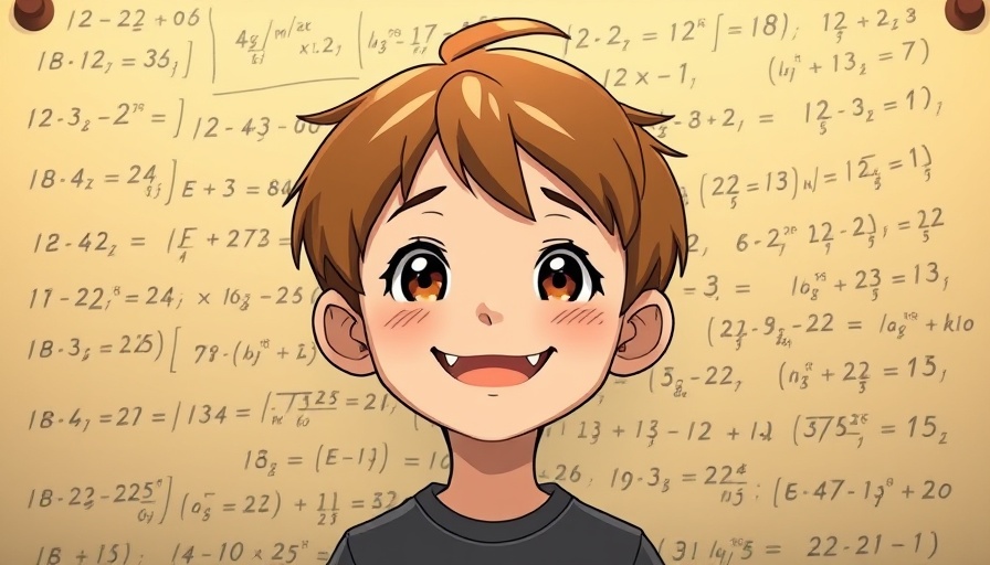 Ghibli style animated boy with equations background