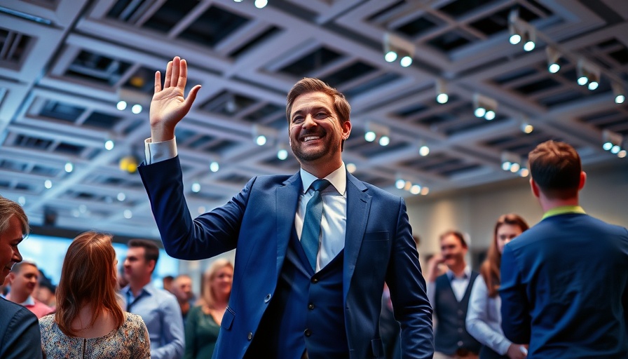 OpenAI $300 billion valuation event with confident man waving.