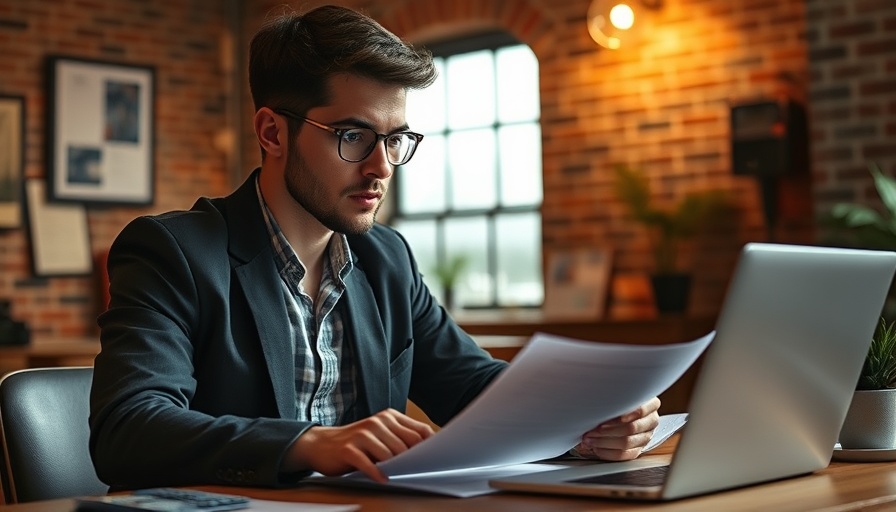 Young professional analyzing documents for Builder.ai third-party audit in a cozy workspace.