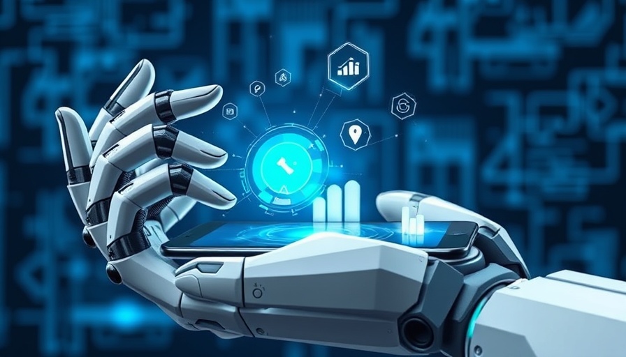 Futuristic hand interacts with smartphone AI agents interface.