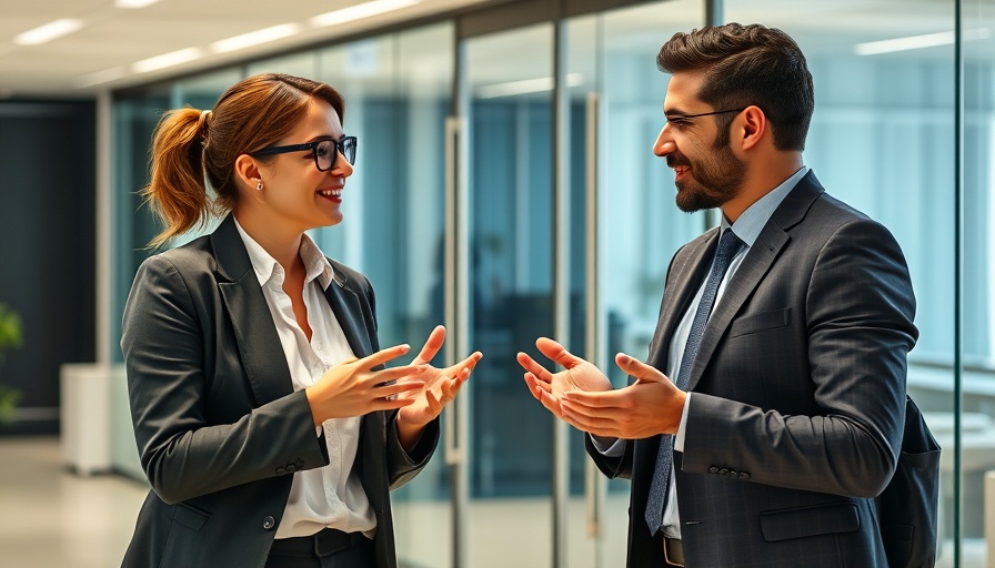 Professionals discussing AI in a modern office.