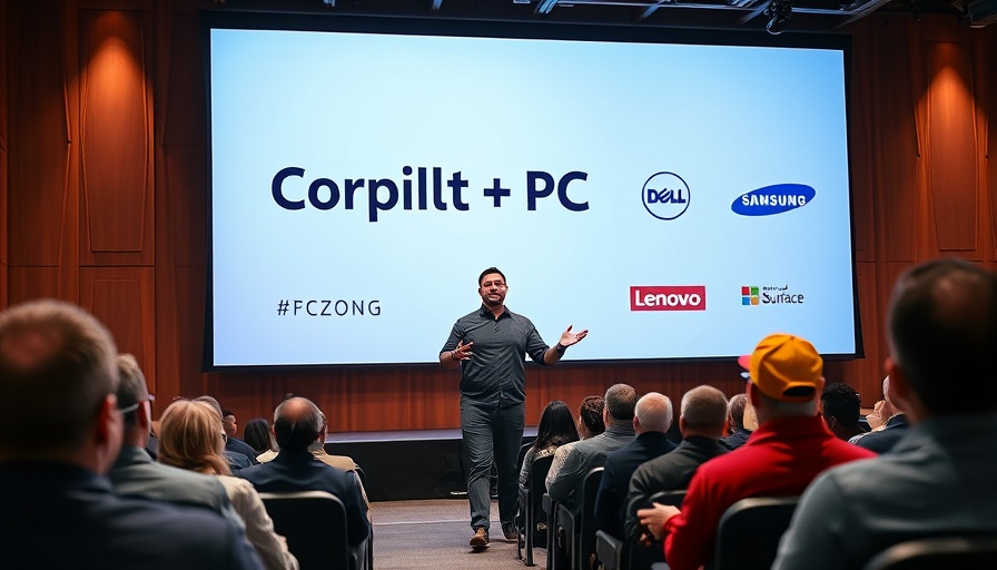Man presenting Microsoft Copilot AI tools for Intel and AMD PCs