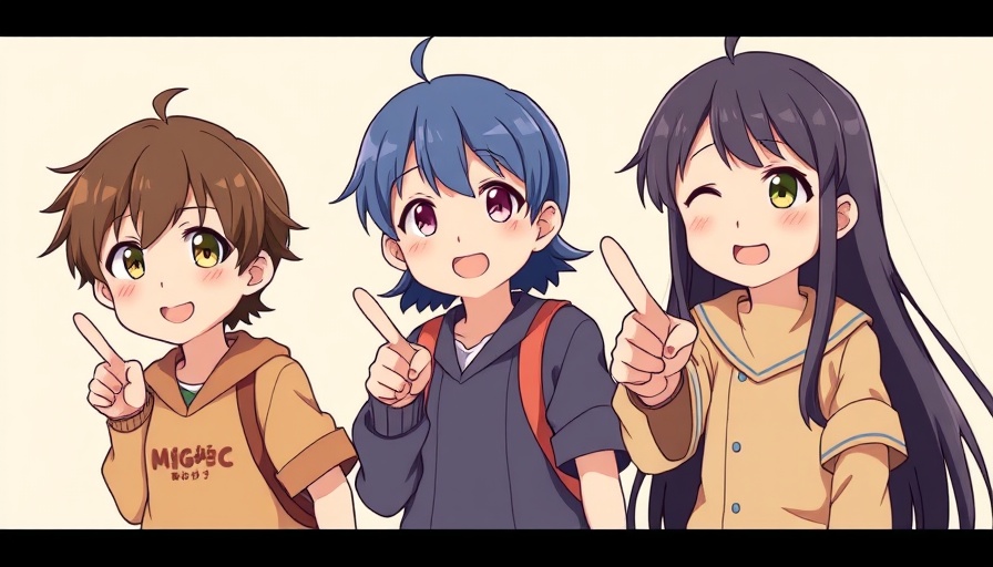 Gemini AI Ghibli-style image of three anime characters smiling and pointing.