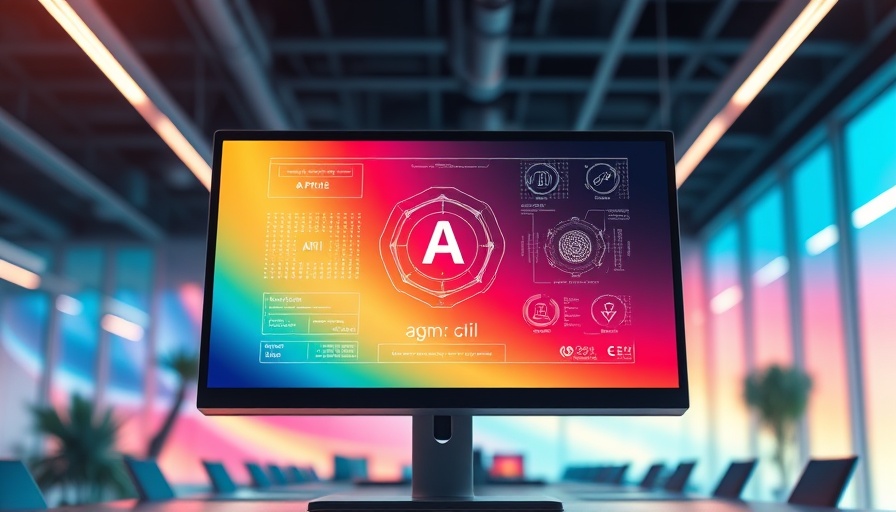 Agentic AI interface on computer screen in vibrant office setting.