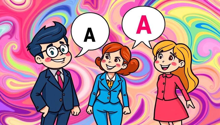 Cartoon characters on abstract background discussing multi-agent AI framework.