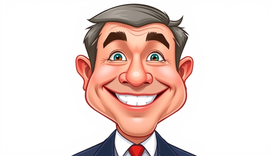Cartoon caricature of a man in a suit with a confident smile.