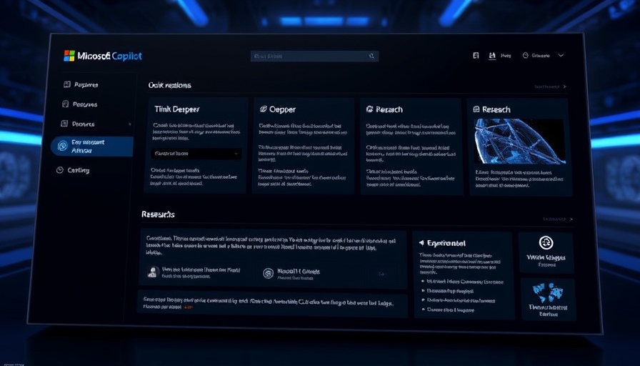 Microsoft Copilot features interface with AI options and dark theme.