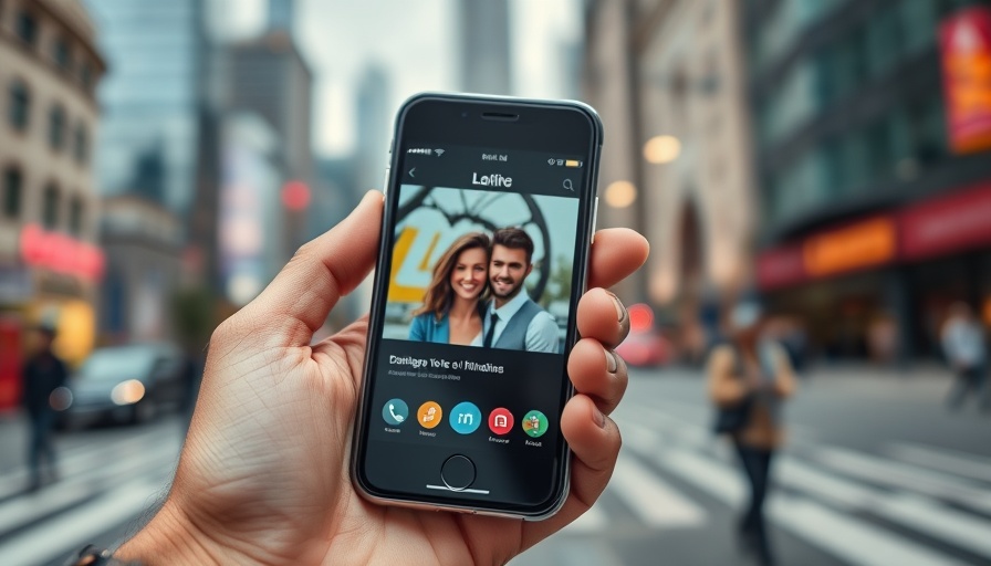Tinder AI Dating Game interface on smartphone with city view.