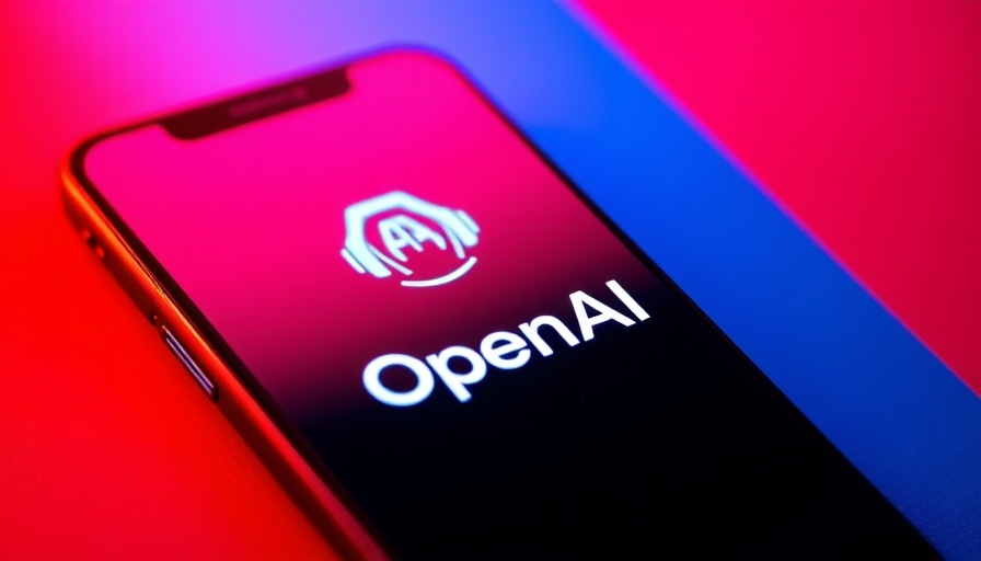 OpenAI logo on smartphone screen with vibrant red and blue background.