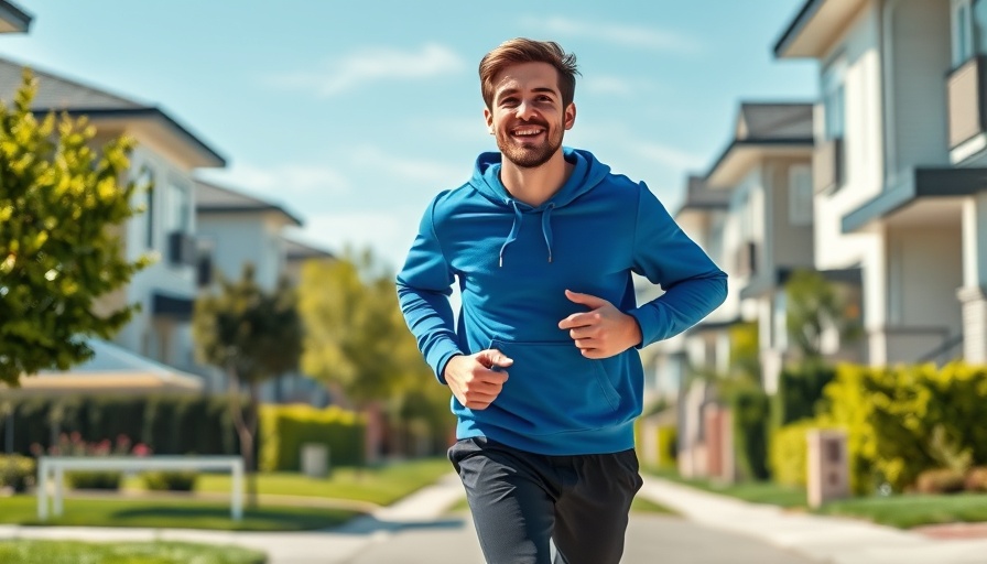 Energetic man jogging in suburban neighborhood, highlighting mortgage pre-approval importance.