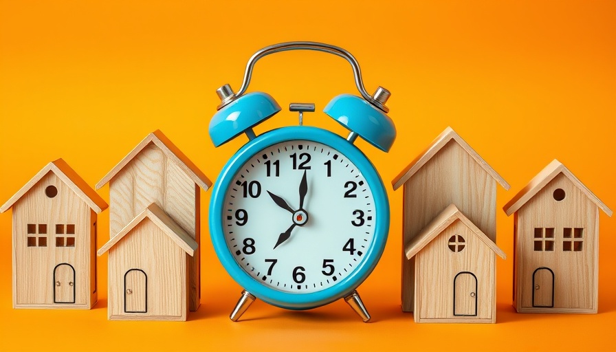 Clock and wooden houses, best week to list your house concept.