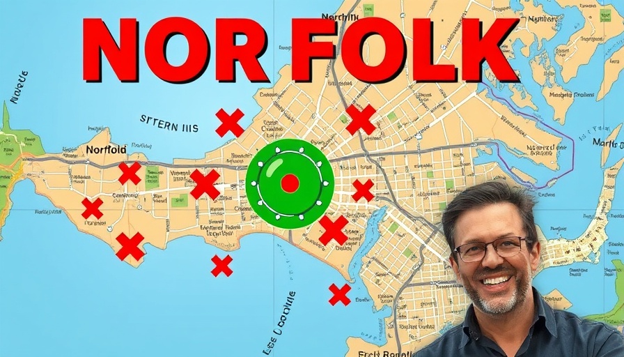 Colorful Norfolk Virginia neighborhoods map with highlights.