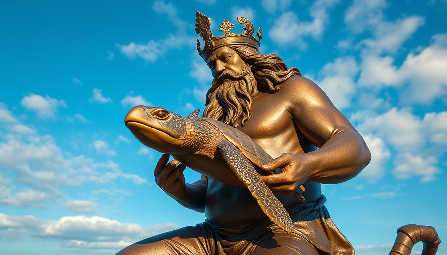 King Neptune statue in Virginia Beach against sky for relocating.