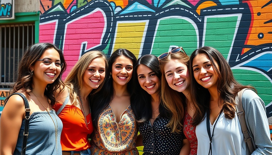 Group of women enjoying a team building day in front of a mural.