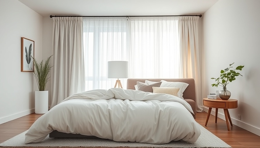 DIY curtain transformation in elegant modern bedroom with plush bedding.