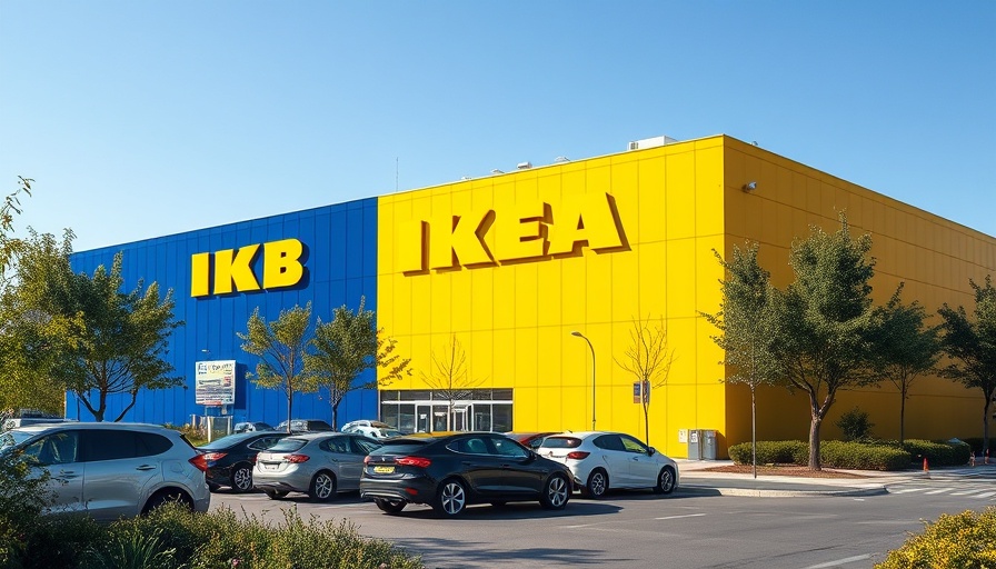 IKEA store exterior with cars in front on a sunny day