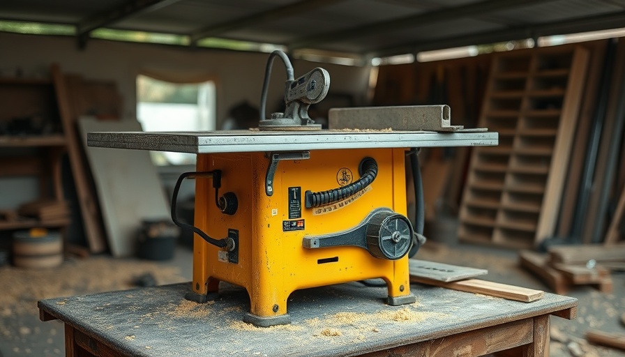DIY tools for walk-in closet setup including a dusty table saw.