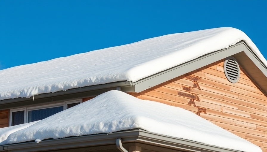 House roof in winter showing siding problems due to snow.