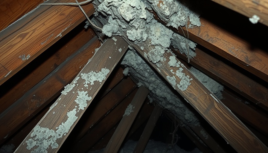 Attic with visible mold on beams and insulation, attic mold causes.