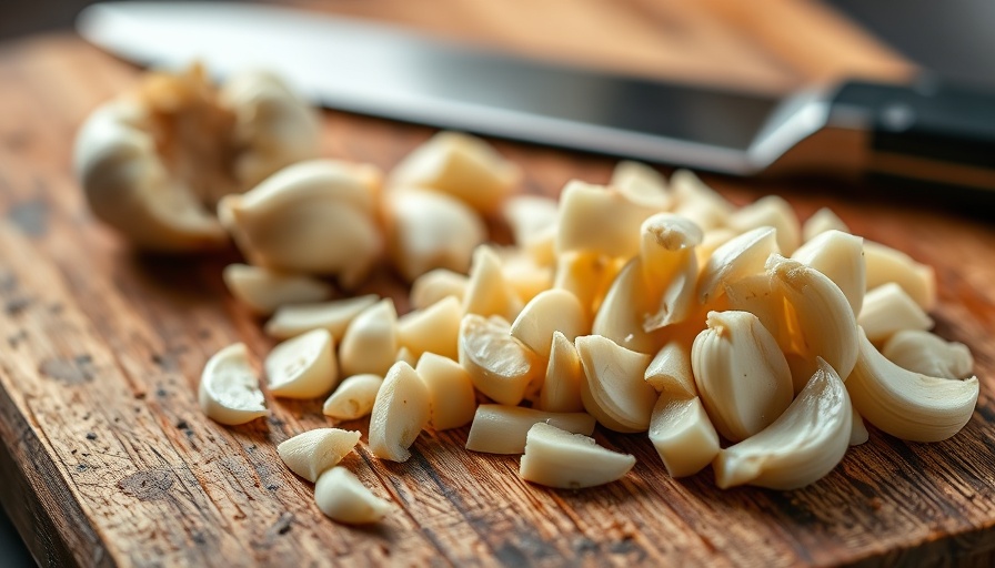 Chopped garlic and cloves on cutting board to get garlic smell off your hands.