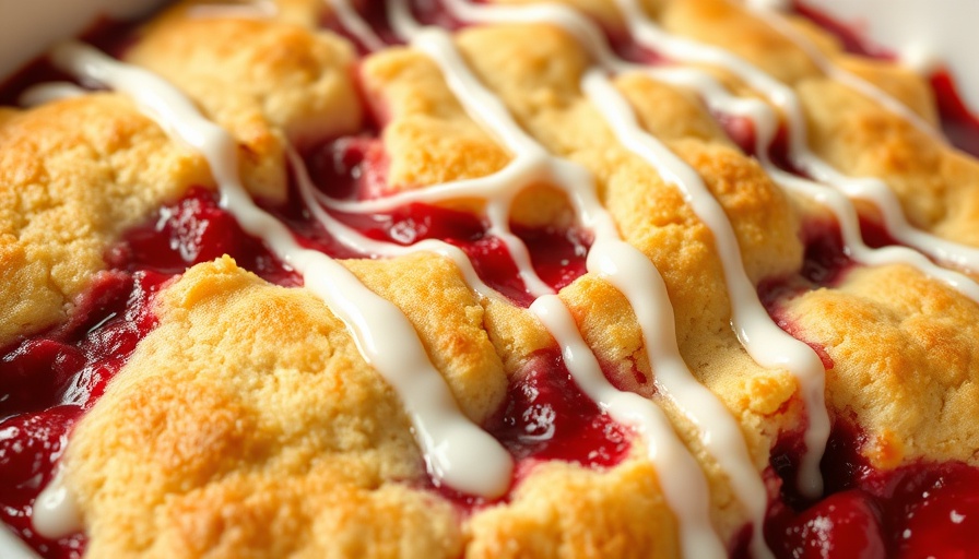 Easy cherry cobbler recipe with golden crust and icing