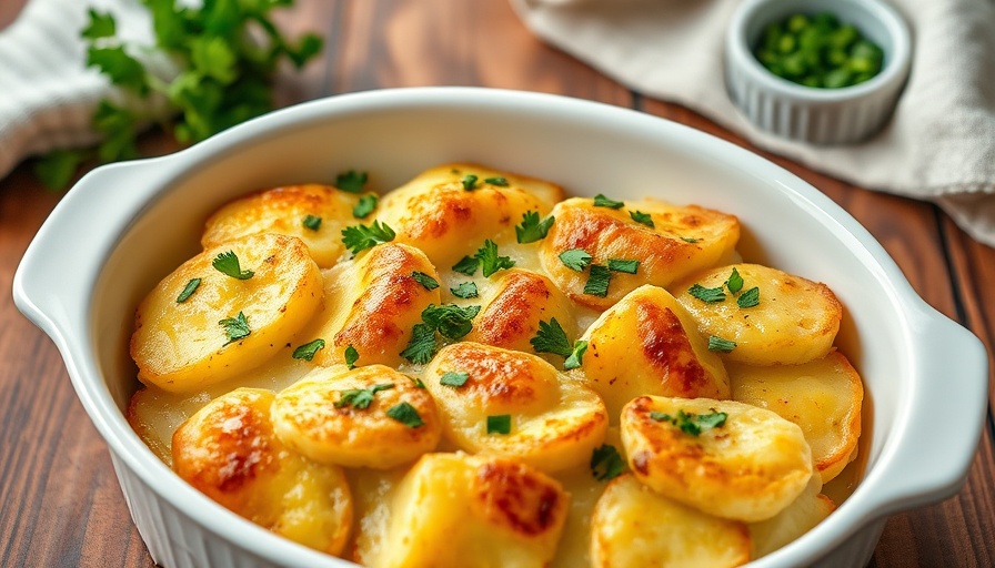 Five-Star Scalloped Potatoes baked in a white dish with parsley.