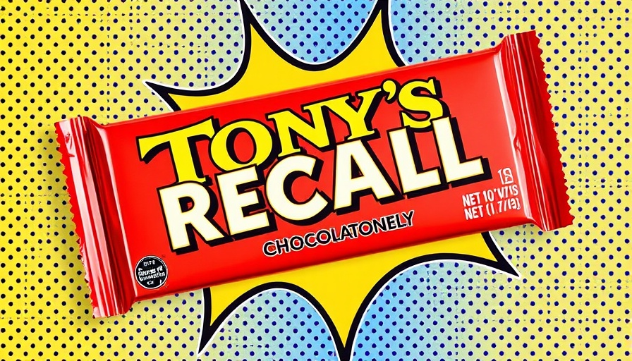 Tony's Chocolonely chocolate bar recall notice on colorful background.