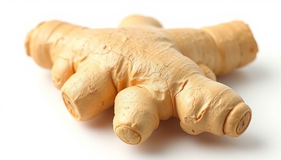 Unpeeled ginger root on white background promoting 'stop peeling ginger' concept.